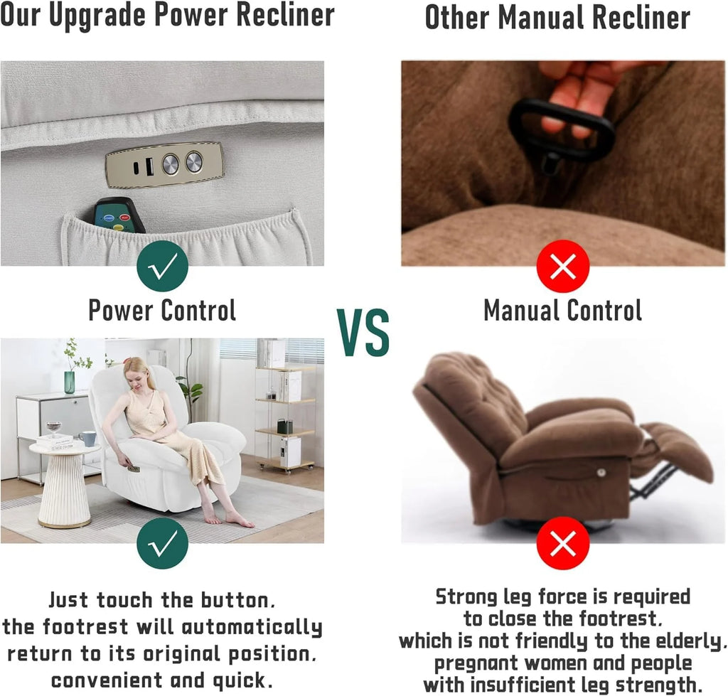 Power Recliner Chair, Massage Rocker Recliner Chairs for Adults with Heated, Oversized Rocker Swivel Chairs for Living Room, Comfy Nursery Rocking Chairs with USB-C Ports and Side Pocket, White🔥