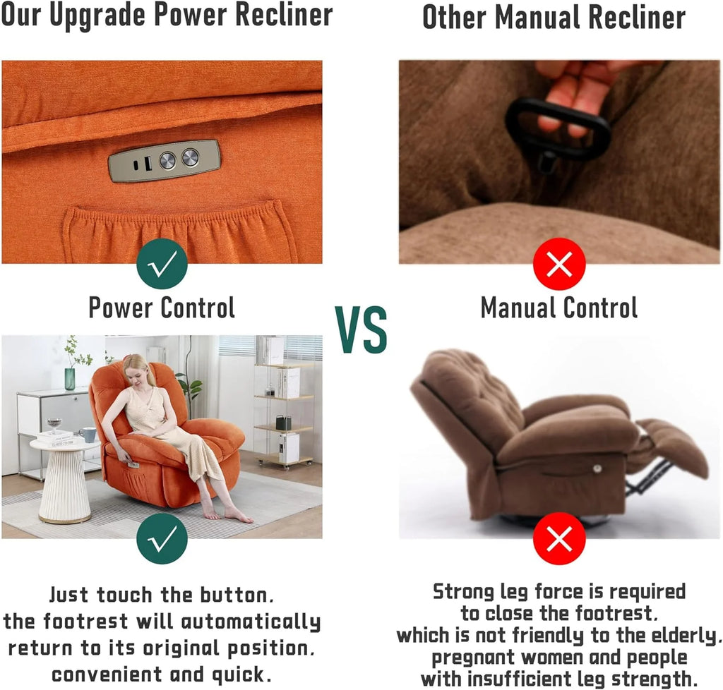 Power Recliner Chair, Massage Rocker Recliner Chairs for Adults with Heated, Oversized Rocker Swivel Chairs for Living Room, Comfy Nursery Rocking Chairs with USB-C Ports and Side Pocket, White🔥