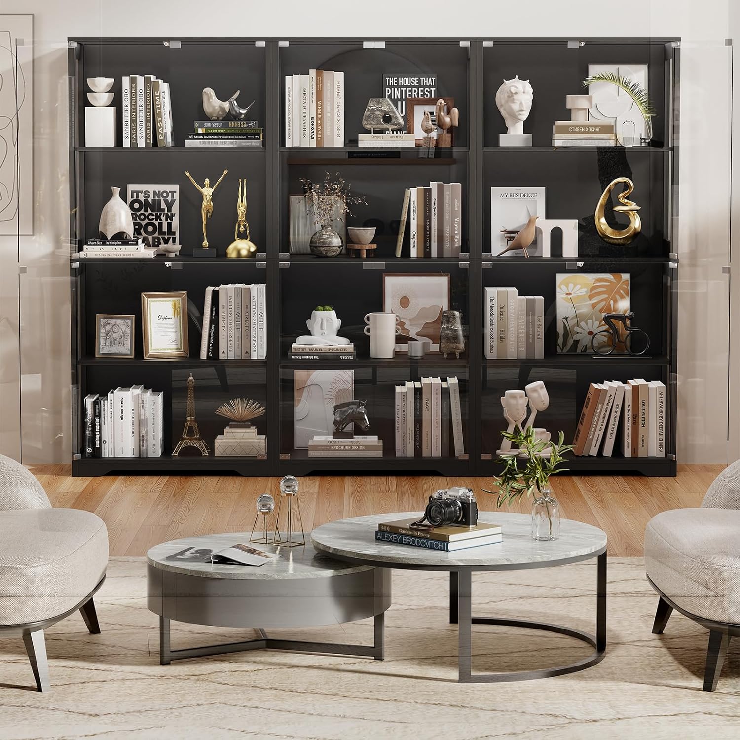 Display Cabinet with Glass Doors, 4-Tier Curio Cabinet with 3 Color Lights for Collectibles, Glass Display Case with Human Body Sensor, Storage Cabinet, White🔥
