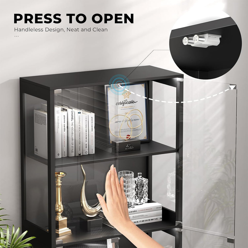 Display Cabinet with Glass Doors, 4-Tier Curio Cabinet with 3 Color Lights for Collectibles, Glass Display Case with Human Body Sensor, Storage Cabinet, White🔥
