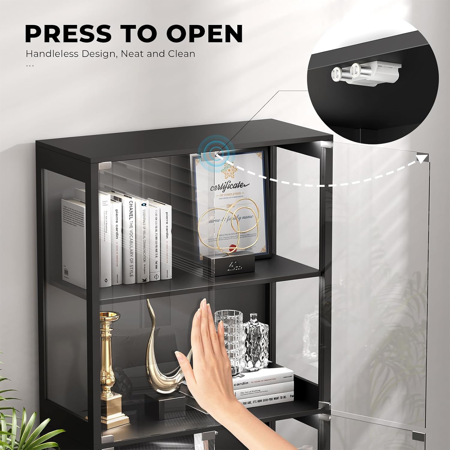 Display Cabinet with Glass Doors, 4-Tier Curio Cabinet with 3 Color Lights for Collectibles, Glass Display Case with Human Body Sensor, Storage Cabinet, White🔥