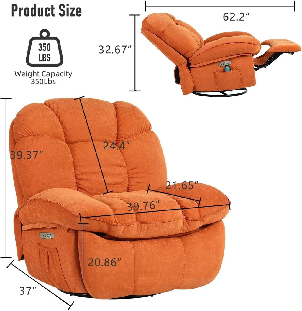 Power Recliner Chair, Massage Rocker Recliner Chairs for Adults with Heated, Oversized Rocker Swivel Chairs for Living Room, Comfy Nursery Rocking Chairs with USB-C Ports and Side Pocket, White🔥