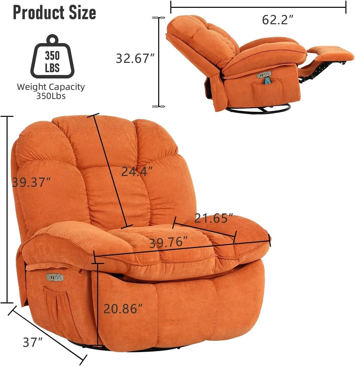 Power Recliner Chair, Massage Rocker Recliner Chairs for Adults with Heated, Oversized Rocker Swivel Chairs for Living Room, Comfy Nursery Rocking Chairs with USB-C Ports and Side Pocket, White🔥