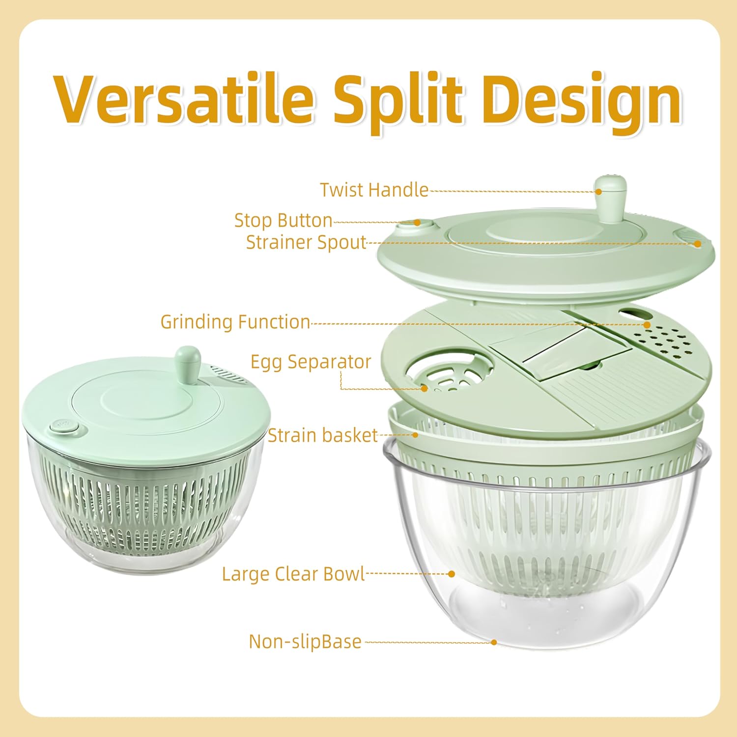 🥗 3-in-1 Large Salad Spinner Set | 5.3 Qt Vegetable Washer with Slicer & Strainer for Kitchen🔥