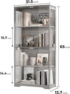 Display Cabinet with Glass Doors, 4-Tier Curio Cabinet with 3 Color Lights for Collectibles, Glass Display Case with Human Body Sensor, Storage Cabinet, White🔥