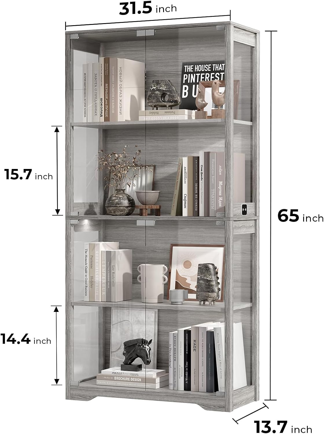 Display Cabinet with Glass Doors, 4-Tier Curio Cabinet with 3 Color Lights for Collectibles, Glass Display Case with Human Body Sensor, Storage Cabinet, White🔥