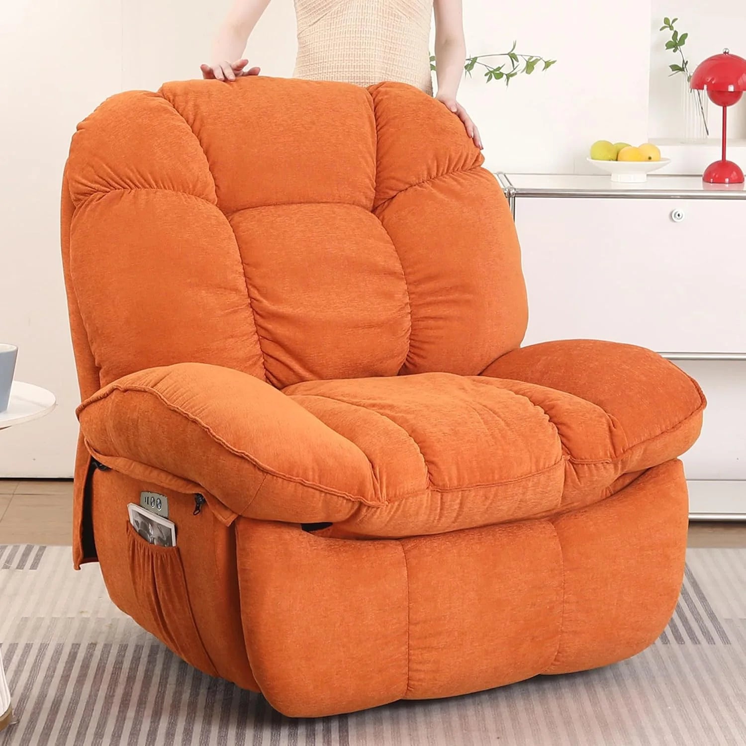 Power Recliner Chair, Massage Rocker Recliner Chairs for Adults with Heated, Oversized Rocker Swivel Chairs for Living Room, Comfy Nursery Rocking Chairs with USB-C Ports and Side Pocket, White🔥