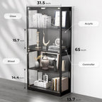 Display Cabinet with Glass Doors, 4-Tier Curio Cabinet with 3 Color Lights for Collectibles, Glass Display Case with Human Body Sensor, Storage Cabinet, White🔥