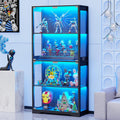 Display Cabinet with Glass Doors, 4-Tier Curio Cabinet with 3 Color Lights for Collectibles, Glass Display Case with Human Body Sensor, Storage Cabinet, White🔥