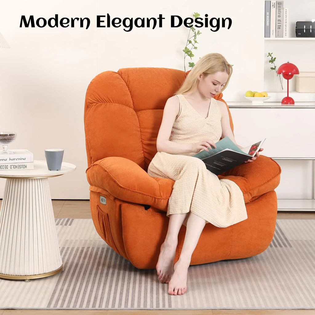 Power Recliner Chair, Massage Rocker Recliner Chairs for Adults with Heated, Oversized Rocker Swivel Chairs for Living Room, Comfy Nursery Rocking Chairs with USB-C Ports and Side Pocket, White🔥