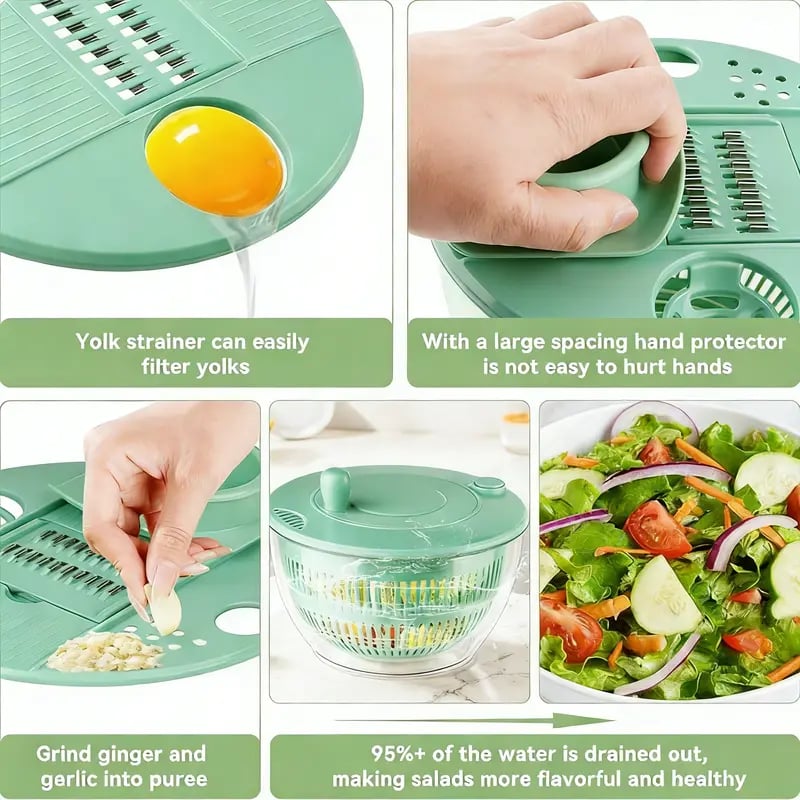 🥗 3-in-1 Large Salad Spinner Set | 5.3 Qt Vegetable Washer with Slicer & Strainer for Kitchen🔥