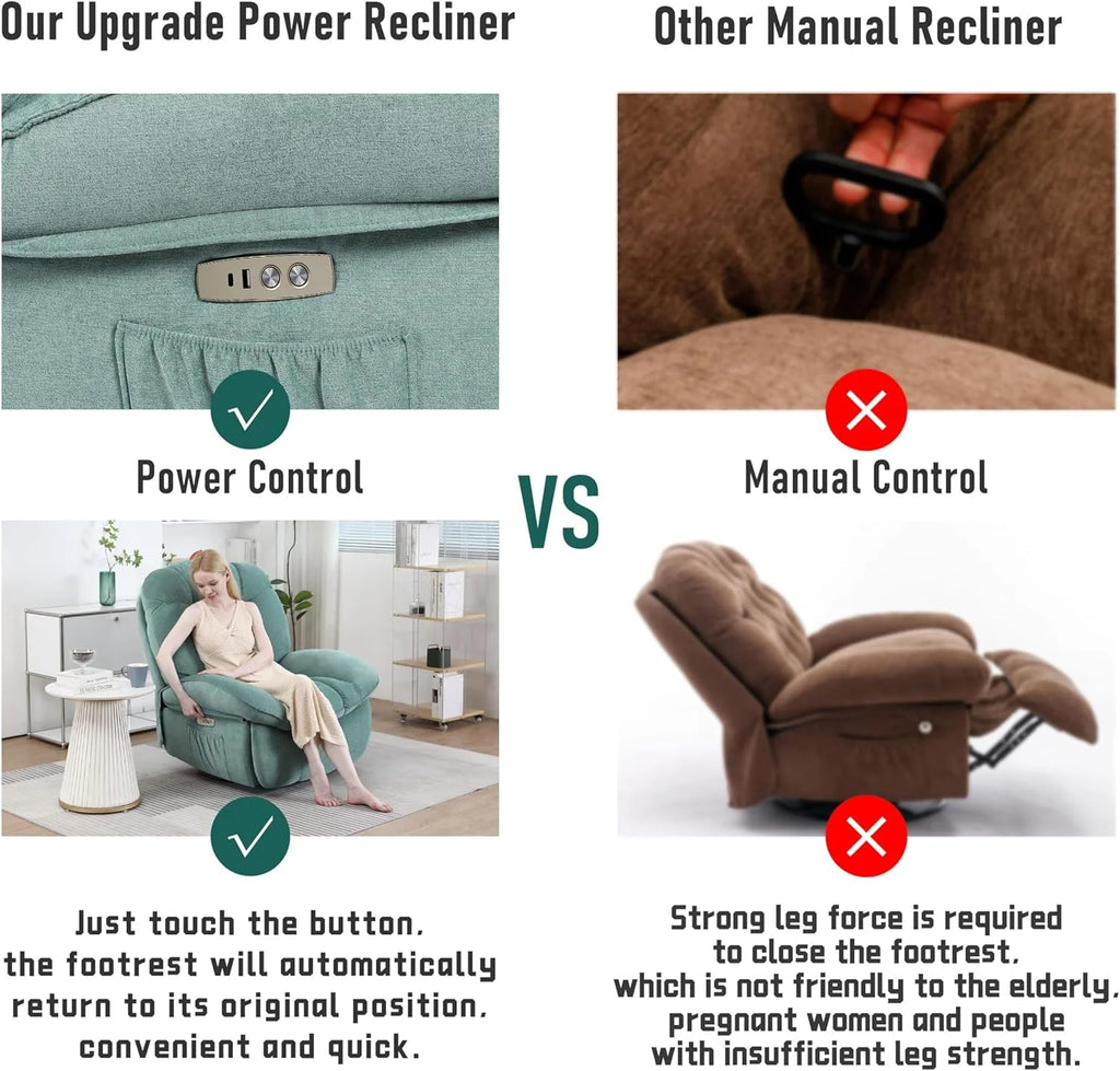 Power Recliner Chair, Massage Rocker Recliner Chairs for Adults with Heated, Oversized Rocker Swivel Chairs for Living Room, Comfy Nursery Rocking Chairs with USB-C Ports and Side Pocket, White🔥