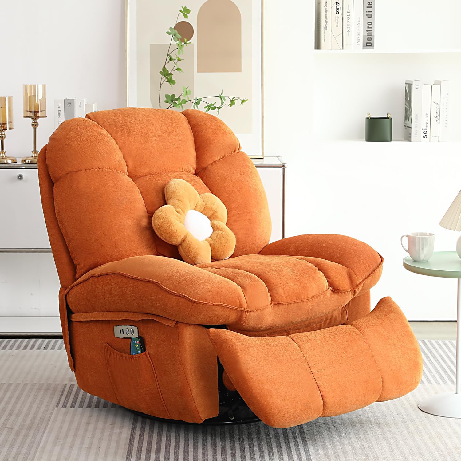 Power Recliner Chair, Massage Rocker Recliner Chairs for Adults with Heated, Oversized Rocker Swivel Chairs for Living Room, Comfy Nursery Rocking Chairs with USB-C Ports and Side Pocket, White🔥