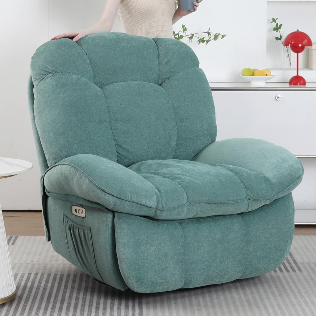 Power Recliner Chair, Massage Rocker Recliner Chairs for Adults with Heated, Oversized Rocker Swivel Chairs for Living Room, Comfy Nursery Rocking Chairs with USB-C Ports and Side Pocket, White🔥