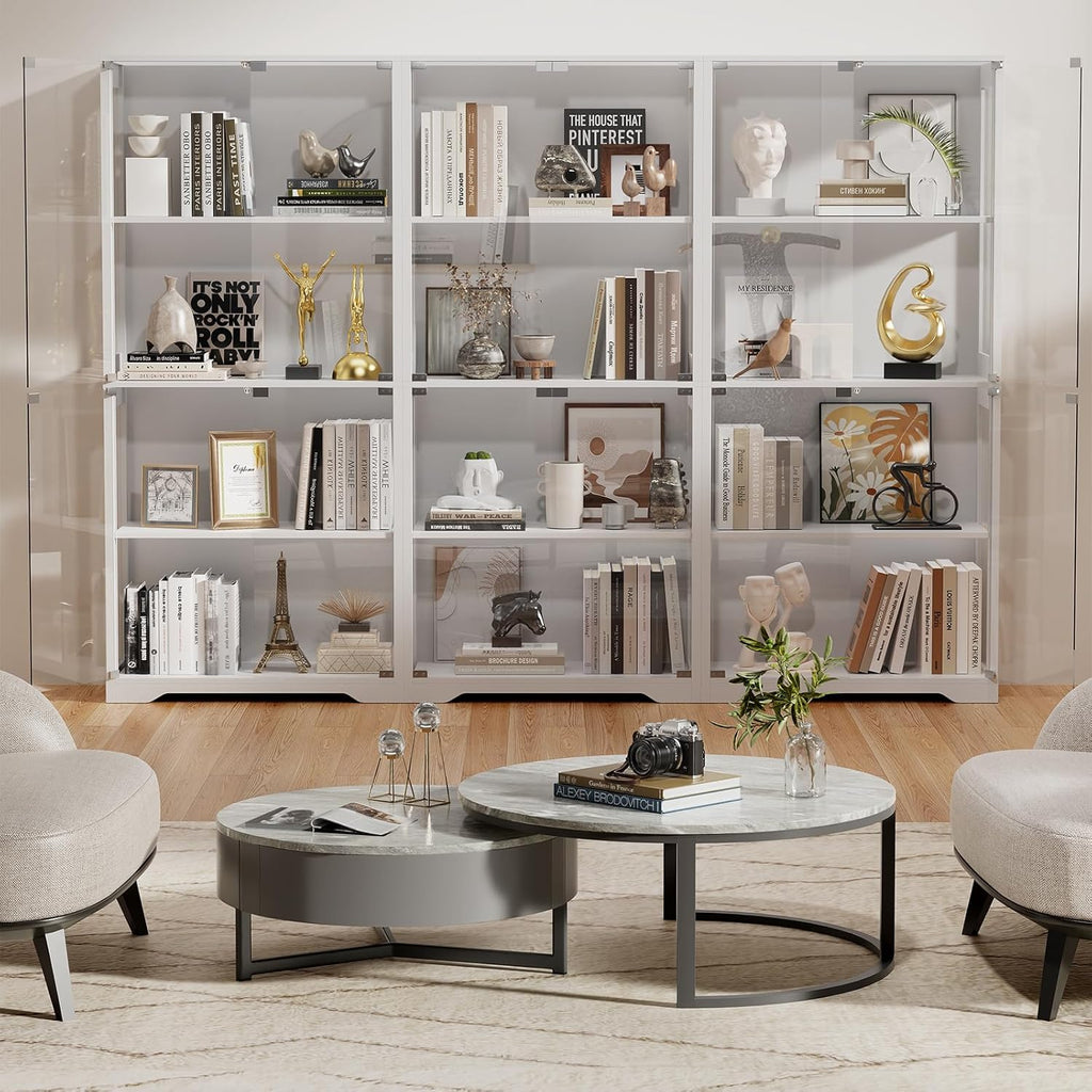 Display Cabinet with Glass Doors, 4-Tier Curio Cabinet with 3 Color Lights for Collectibles, Glass Display Case with Human Body Sensor, Storage Cabinet, White🔥