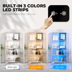 Display Cabinet with Glass Doors, 4-Tier Curio Cabinet with 3 Color Lights for Collectibles, Glass Display Case with Human Body Sensor, Storage Cabinet, White🔥