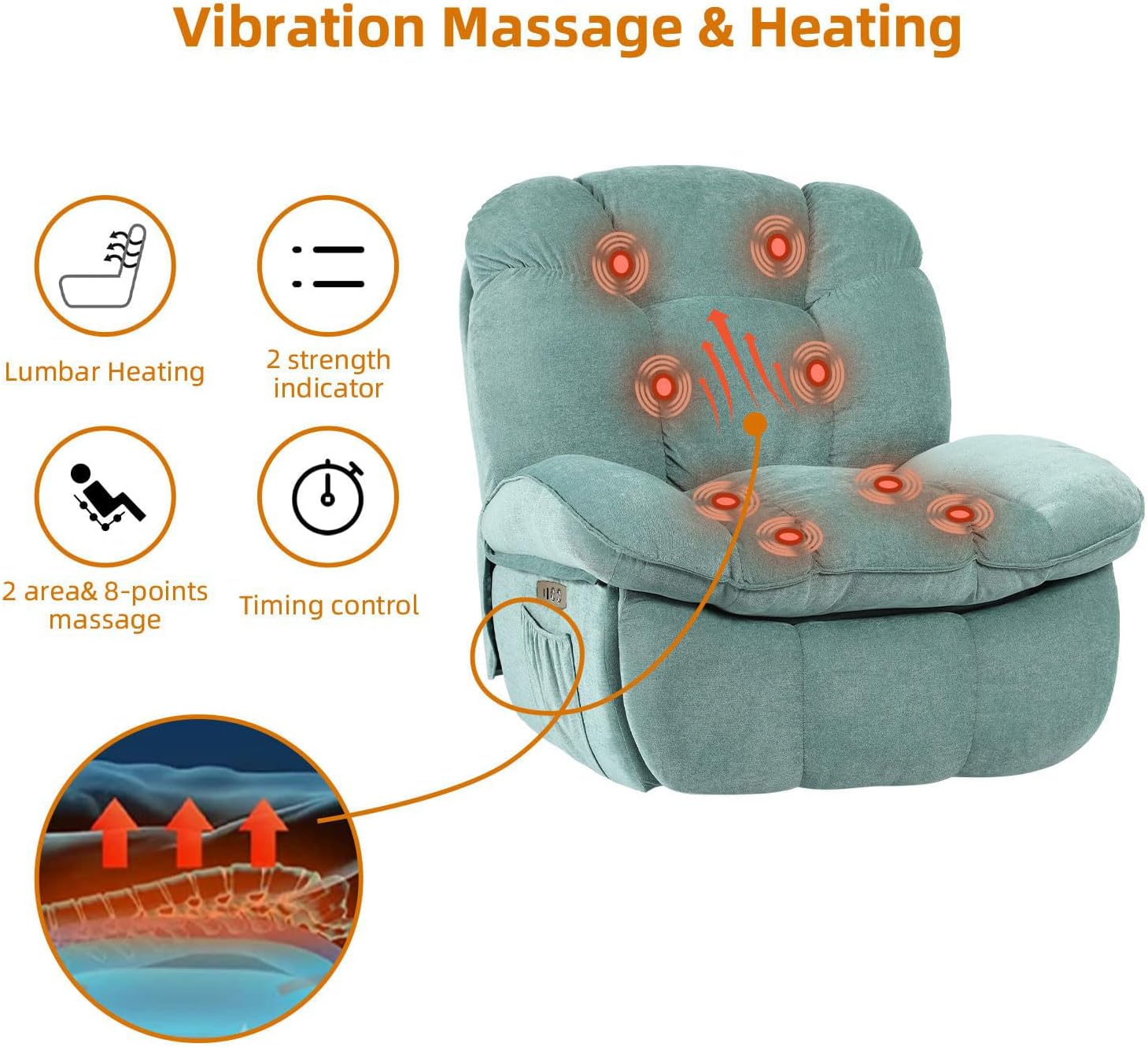 Power Recliner Chair, Massage Rocker Recliner Chairs for Adults with Heated, Oversized Rocker Swivel Chairs for Living Room, Comfy Nursery Rocking Chairs with USB-C Ports and Side Pocket, White🔥
