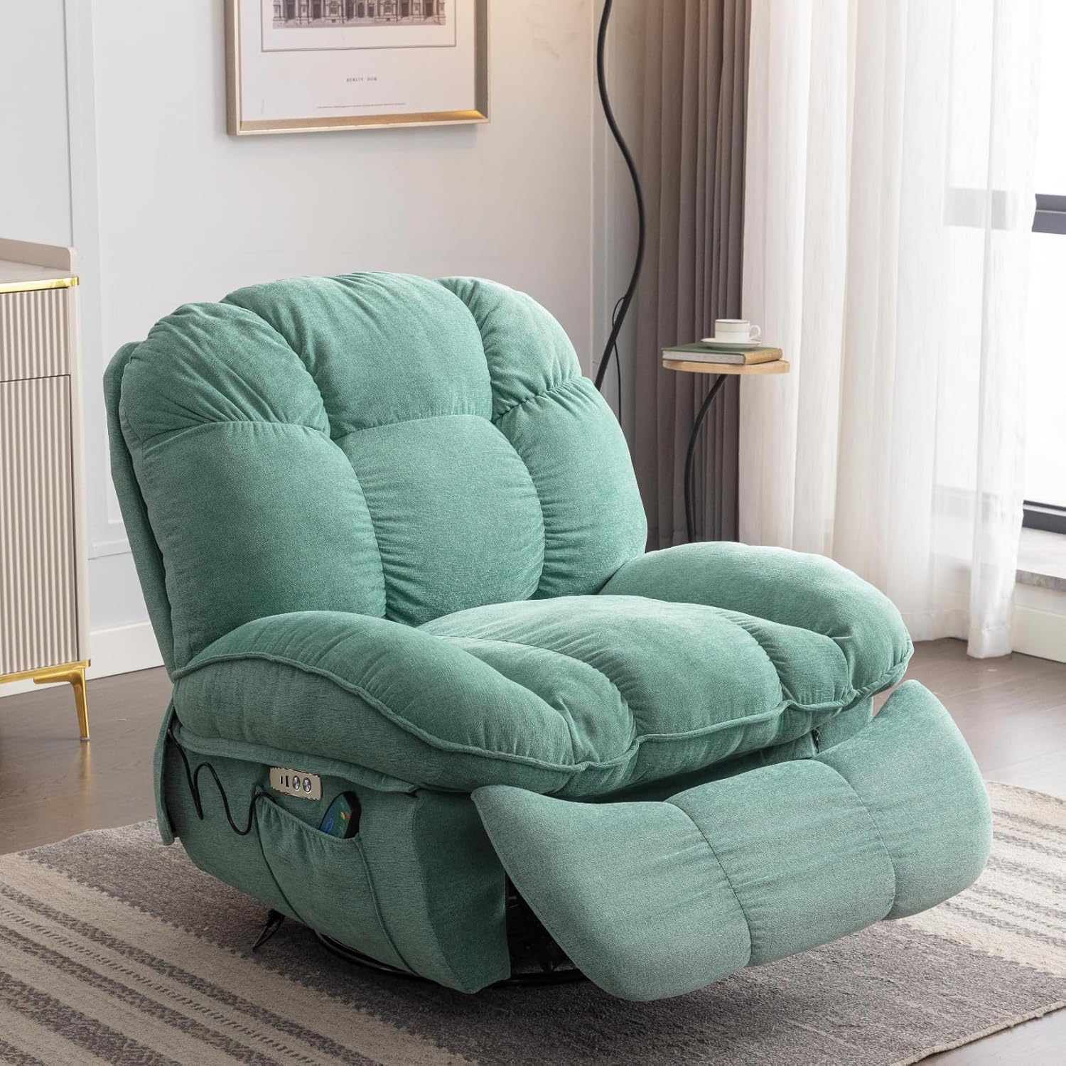 Power Recliner Chair, Massage Rocker Recliner Chairs for Adults with Heated, Oversized Rocker Swivel Chairs for Living Room, Comfy Nursery Rocking Chairs with USB-C Ports and Side Pocket, White🔥