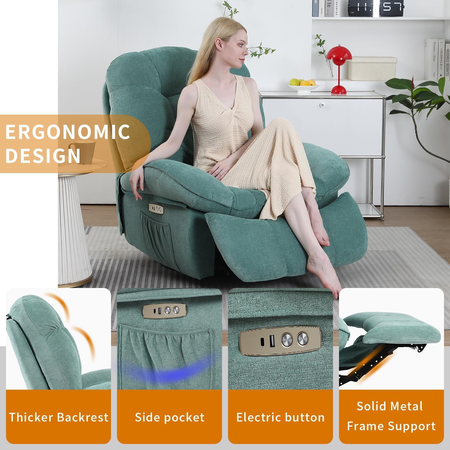 Power Recliner Chair, Massage Rocker Recliner Chairs for Adults with Heated, Oversized Rocker Swivel Chairs for Living Room, Comfy Nursery Rocking Chairs with USB-C Ports and Side Pocket, White🔥
