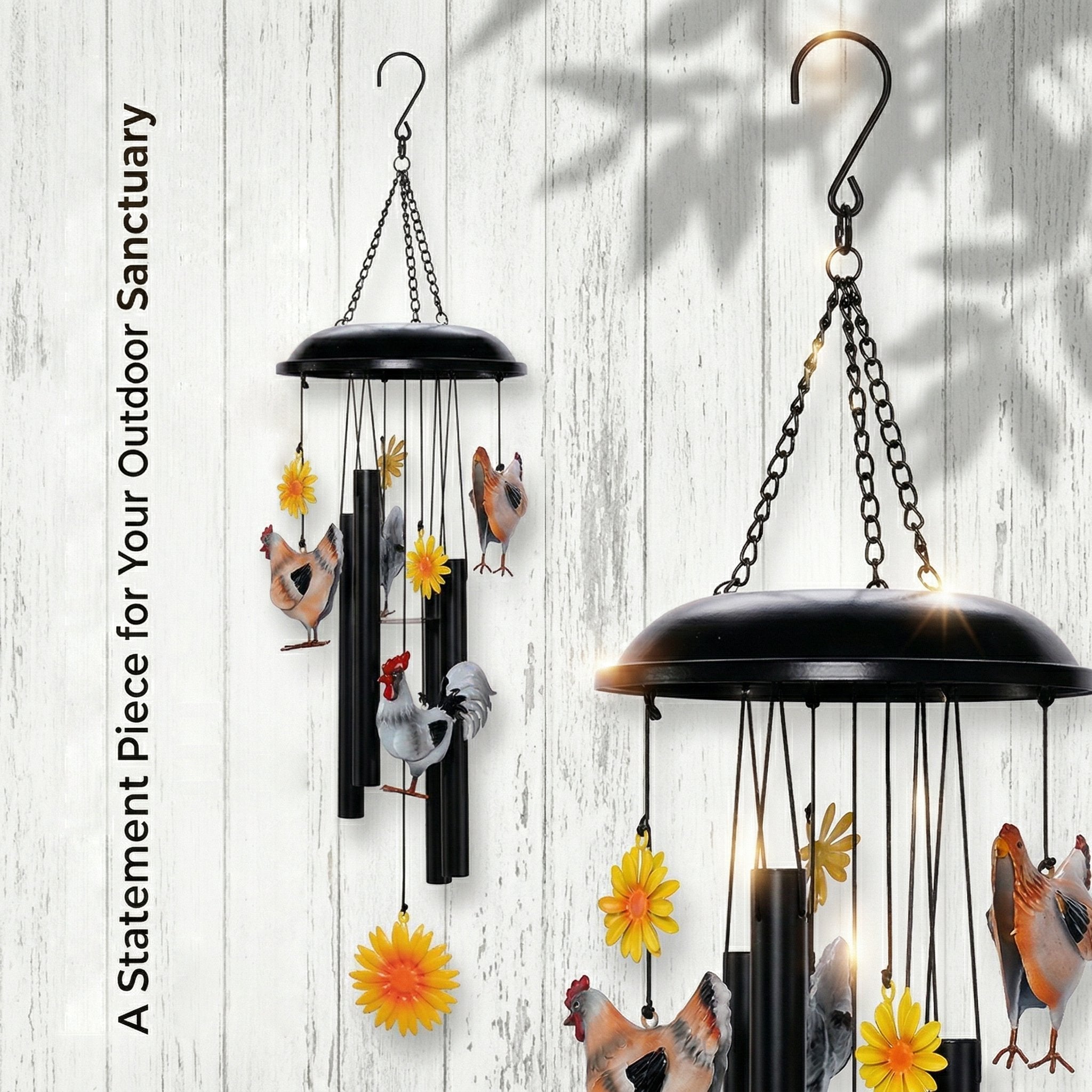 🌻Vintage Metal Chicken Wind Chime with Sunflower🐔🔥