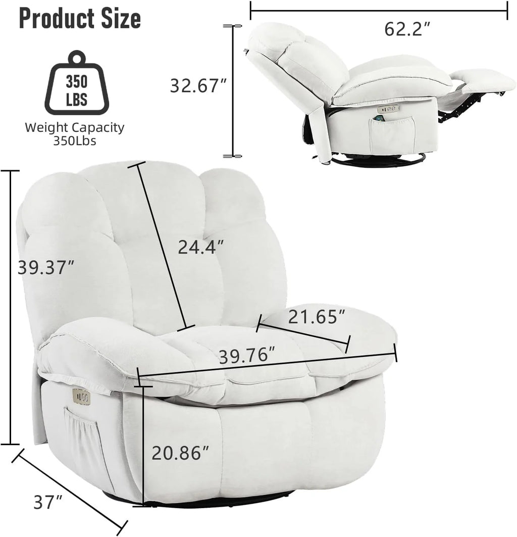Power Recliner Chair, Massage Rocker Recliner Chairs for Adults with Heated, Oversized Rocker Swivel Chairs for Living Room, Comfy Nursery Rocking Chairs with USB-C Ports and Side Pocket, White🔥