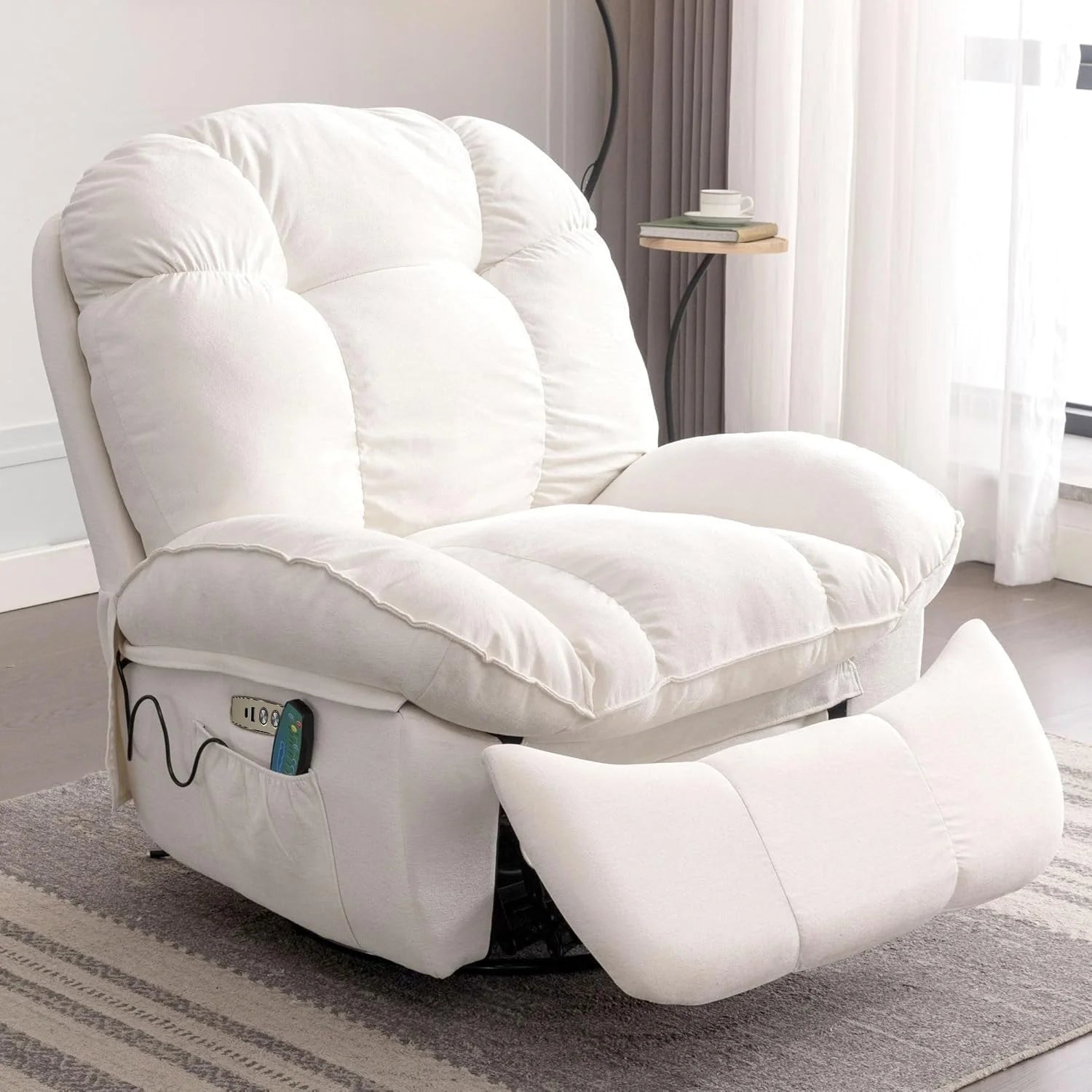 Power Recliner Chair, Massage Rocker Recliner Chairs for Adults with Heated, Oversized Rocker Swivel Chairs for Living Room, Comfy Nursery Rocking Chairs with USB-C Ports and Side Pocket, White🔥