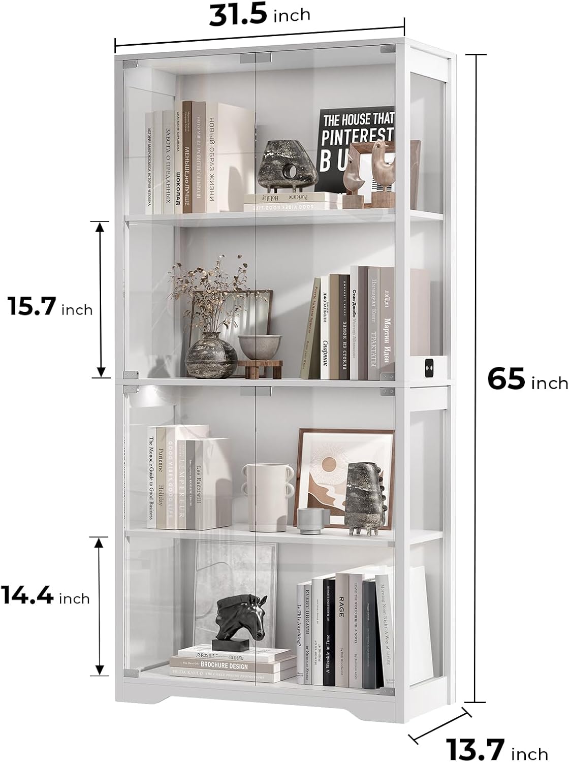 Display Cabinet with Glass Doors, 4-Tier Curio Cabinet with 3 Color Lights for Collectibles, Glass Display Case with Human Body Sensor, Storage Cabinet, White🔥