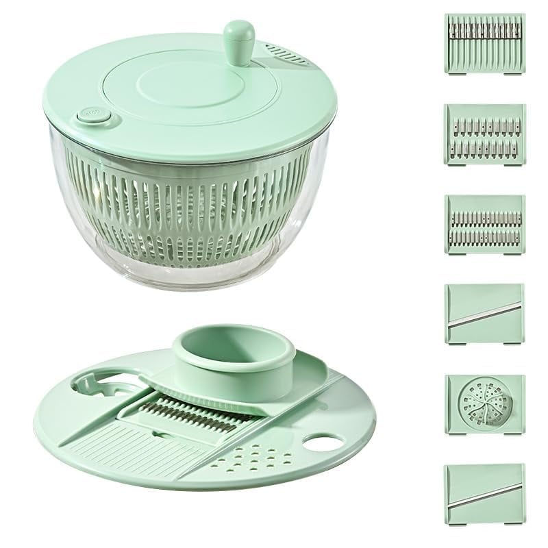🥗 3-in-1 Large Salad Spinner Set | 5.3 Qt Vegetable Washer with Slicer & Strainer for Kitchen🔥