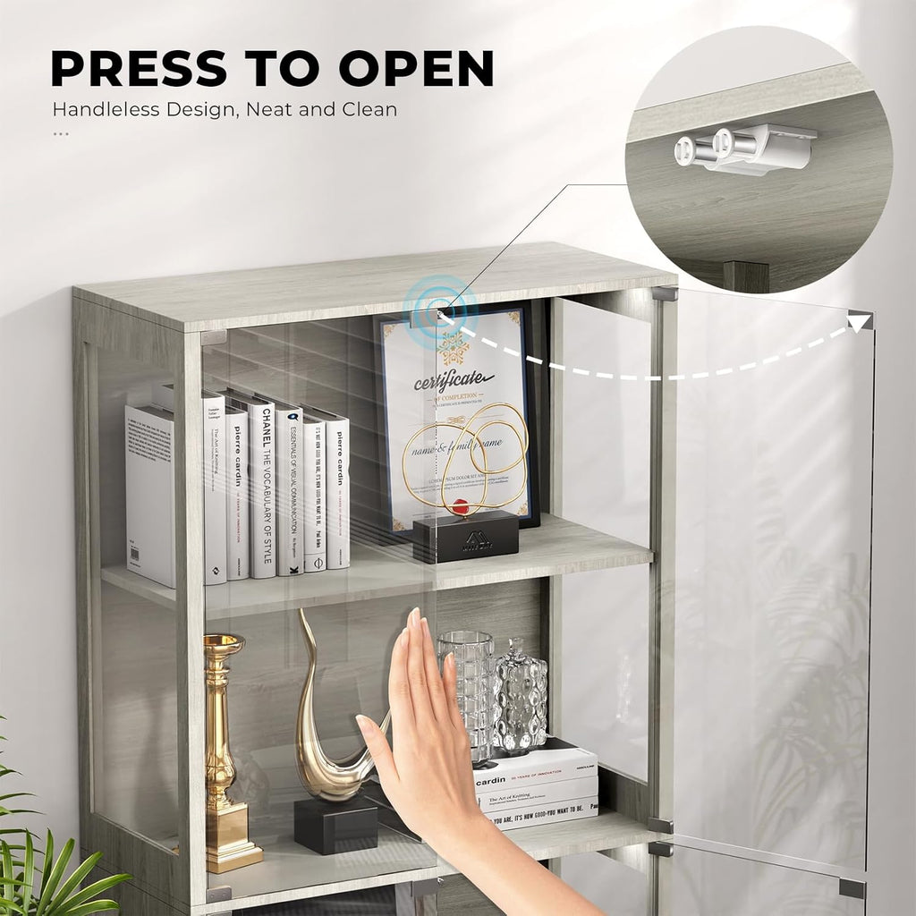 Display Cabinet with Glass Doors, 4-Tier Curio Cabinet with 3 Color Lights for Collectibles, Glass Display Case with Human Body Sensor, Storage Cabinet, White🔥