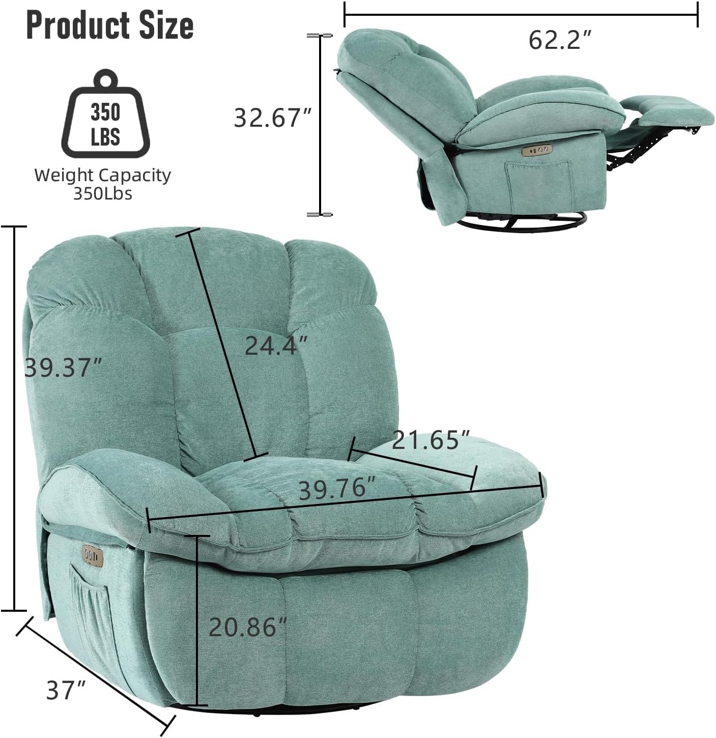 Power Recliner Chair, Massage Rocker Recliner Chairs for Adults with Heated, Oversized Rocker Swivel Chairs for Living Room, Comfy Nursery Rocking Chairs with USB-C Ports and Side Pocket, White🔥